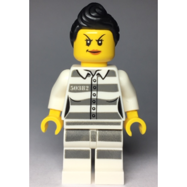 sky police - jail prisoner 50382 prison stripes female scowl with peach lips black ponytail