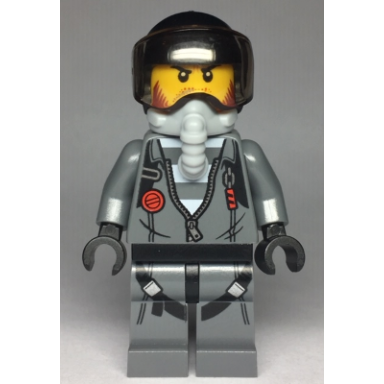 sky police - jail prisoner jacket over prison stripes black helmet oxygen mask