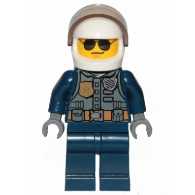 police - city pilot jacket with dark bluish gray vest dark blue legs white helmet sunglasses