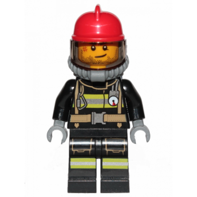 fire - reflective stripes stubble beard red helmet breathing neck gear with blue air tanks