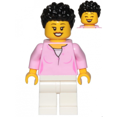 mom - bright pink female top white legs black hair coiled and short