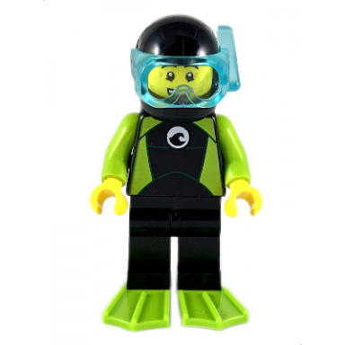 diver - male black wetsuit with white logo and lime trim and flippers