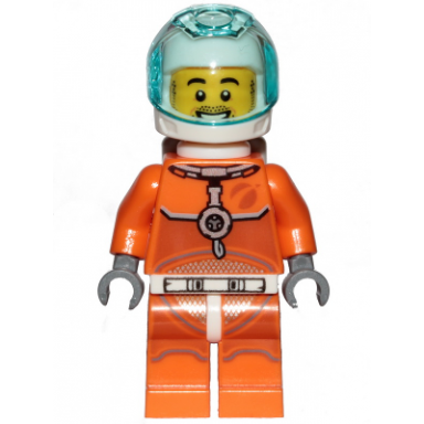 astronaut - male orange spacesuit with dark bluish gray lines trans-light blue visor stubble