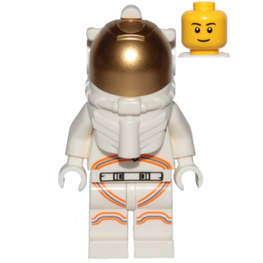 astronaut - male white spacesuit with orange lines thin grin