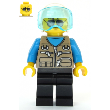 helicopter pilot - dark tan vest over dark azure shirt white helmet