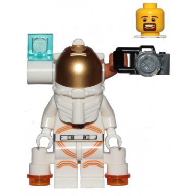 astronaut - male white spacesuit with orange lines side camera and lamp goatee