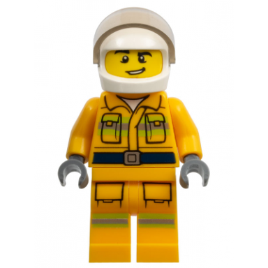 fire - reflective stripes bright light orange suit white helmet crooked grin