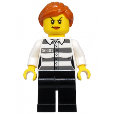 police - jail prisoner 50382 prison stripes female black legs scowl with peach lips orange ponytail