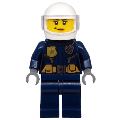 police - atv driver female leather jacket with gold badge and utility belt white helmet trans-clear visor peach lips smirk