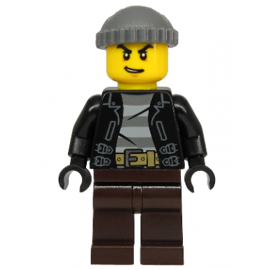 police - city bandit crook black leather jacket dark bluish gray knit cap dark brown legs