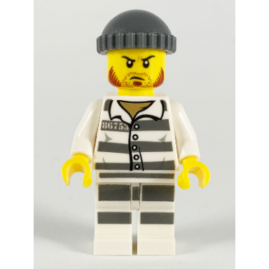 police - jail prisoner 86753 prison stripes dark bluish gray knit cap reddish brown beard and stubble