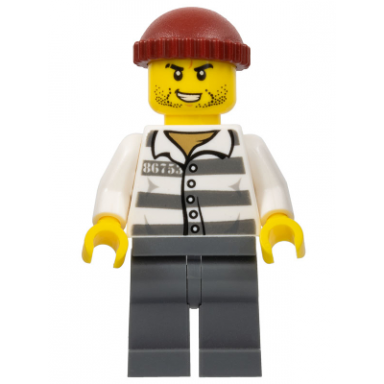 police - jail prisoner 86753 prison stripes dark red knit cap scar and stubble