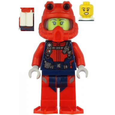 scuba diver - female open mouth red helmet white air tanks red flippers