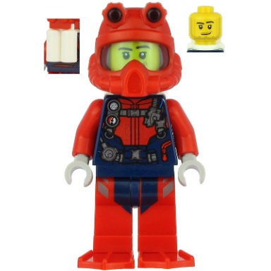 scuba diver - male smirk red helmet white air tanks red flippers
