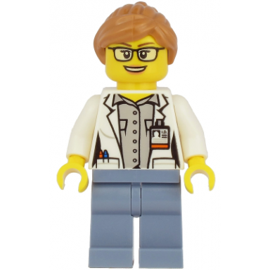 ocean researcher - female white jacket sand blue legs glasses medium nougat hair