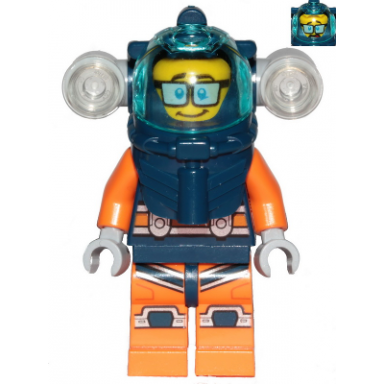 deep sea diver - male dark blue helmet side lamps glasses smile shocked