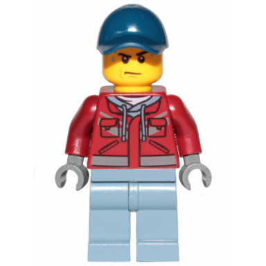 explorer - male dark red hooded sweatshirt dark blue cap frown sweat drops