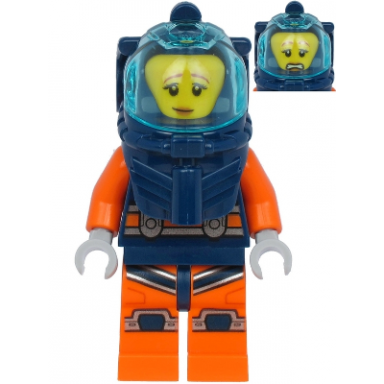 deep sea diver - female dark blue helmet pensive smile scared