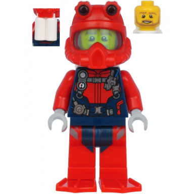 scuba diver - male open mouth dark tan beard red helmet white air tanks red flippers