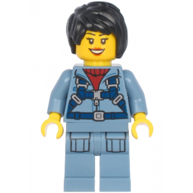 ocean mini-submarine pilot - female harness sand blue legs with pockets black hair