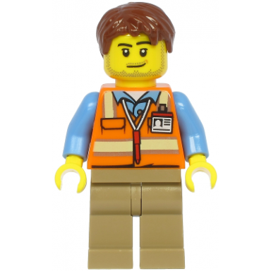 air traffic controller - male reddish brown hair orange safety vest dark tan legs