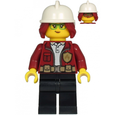 fire chief female - freya mccloud dark red jacket black legs white fire helmet dark red hair