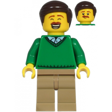 mark mccloud - dad green v-neck sweater dark tan legs dark brown hair