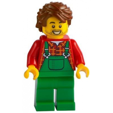 farmer - overalls green red plaid shirt reddish brown hair swept back tousled