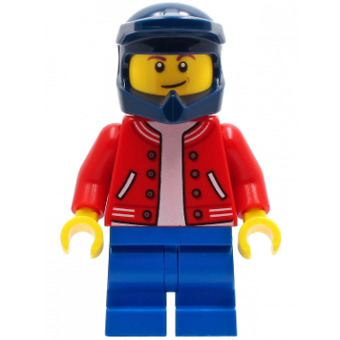 bmx rider - male red jacket blue medium legs dark blue dirt bike helmet