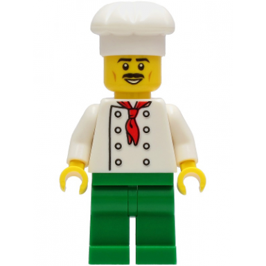chef - white torso with 8 buttons no wrinkles front or back green legs white chef toque