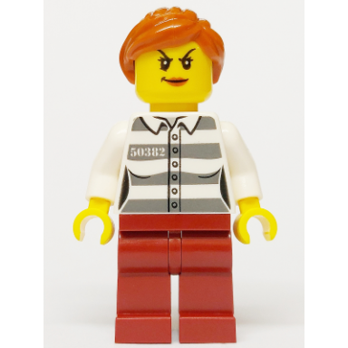 police - jail prisoner 50382 prison stripes female dark red legs scowl with peach lips orange ponytail