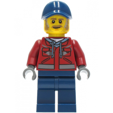 truck driver - male dark red hooded sweatshirt dark blue legs dark blue cap