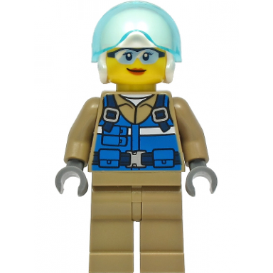 wildlife rescue pilot - female blue vest white helmet dark tan legs