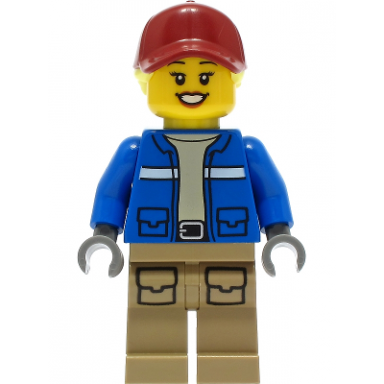 wildlife rescue explorer - female blue jacket dark tan legs with pockets dark red cap bright light yellow hair