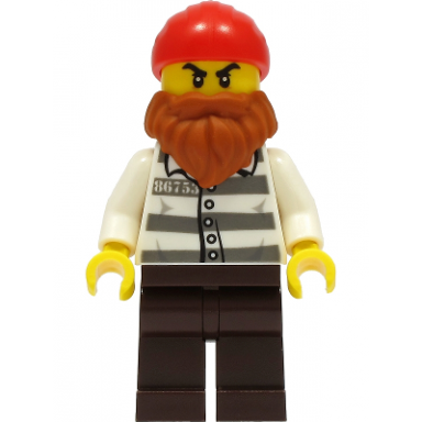 police - jail prisoner 86753 prison stripes dark brown legs red head wrap dark orange beard