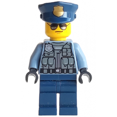 police officer - sand blue police jacket dark blue legs police hat with gold badge sunglasses