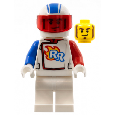 rocket racer - stuntz driver white jumpsuit with blue and red arms white helmet trans-red visor