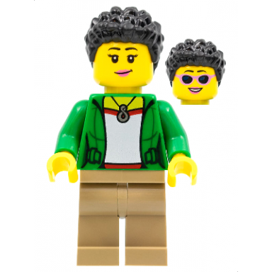stuntz spectator - female green jacket dark tan legs black coiled hair