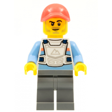 alex - stuntz driver white racing chest protector with medium blue arms dark bluish gray legs coral cap stubble