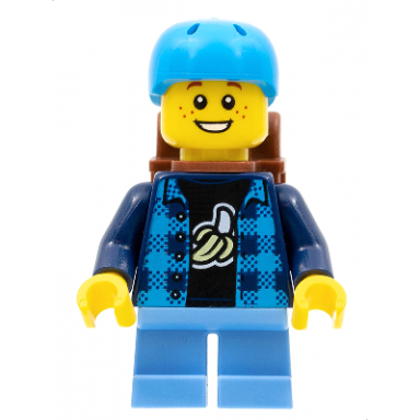 skateboarder - boy banana shirt dark azure helmet backpack medium blue short legs