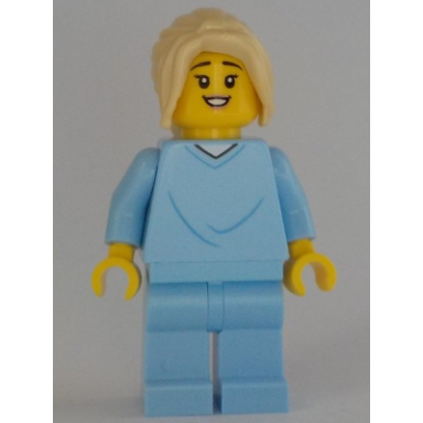 mother bright light blue hospital gown tan hair