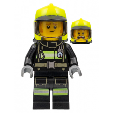 fire - fireman clemmons reflective stripes with utility belt black legs neon yellow fire helmet trans-brown visor sideburns