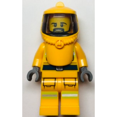 fire - reflective stripes bright light orange suit and hood hazard with trans-brown face shield beard