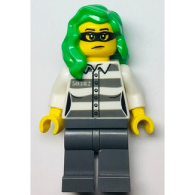 police - jail prisoner 50382 prison stripes female dark bluish gray legs frown with black mask green hair