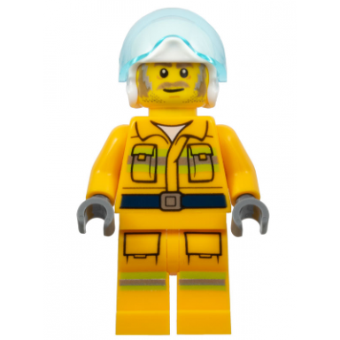 fire - reflective stripes bright light orange suit white helmet dark tan and gray beard