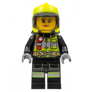 fire - reflective stripes with utility belt and flashlight neon yellow fire helmet trans-brown visor peach lips