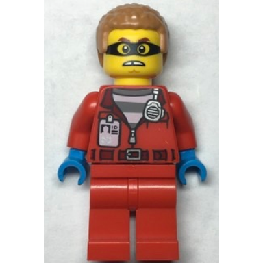 police - crook hacksaw hank red jacket with prison shirt and i.d tag