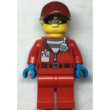 police - crook big betty red jacket with prison shirt and i.d tag
