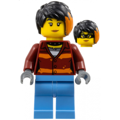police crook - female dark red torso with orange stripes medium blue legs black hair with orange highlights daisy kaboom