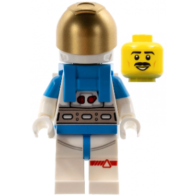 lunar research astronaut - male white and dark azure suit white helmet metallic gold visor moustache
